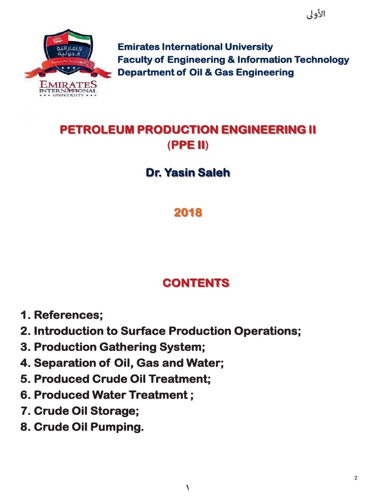 Petroleum Production Engineering Ii (P Ppe Ii) Dr. Yasin Saleh PDF