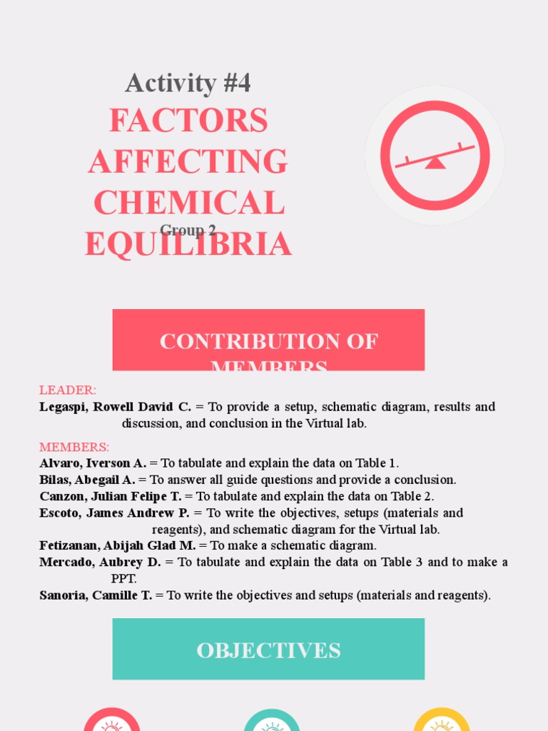Activity 4 Factors Affecting Chemical Equilibria PDF Chemical