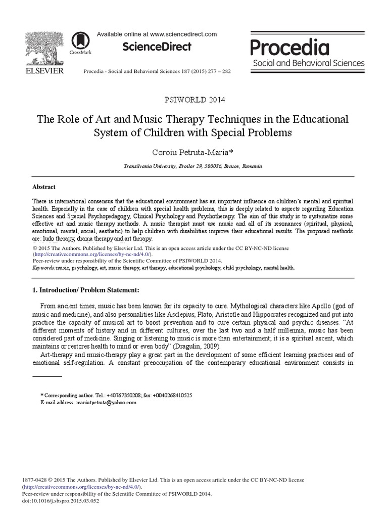 The Role of Art and Music Therapy Techniques in The Educational System ...