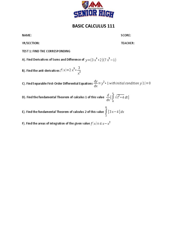 Basic Calculus 111: y (3 X F (X) 2 X X Dy DX y D DX T | PDF | Teaching ...