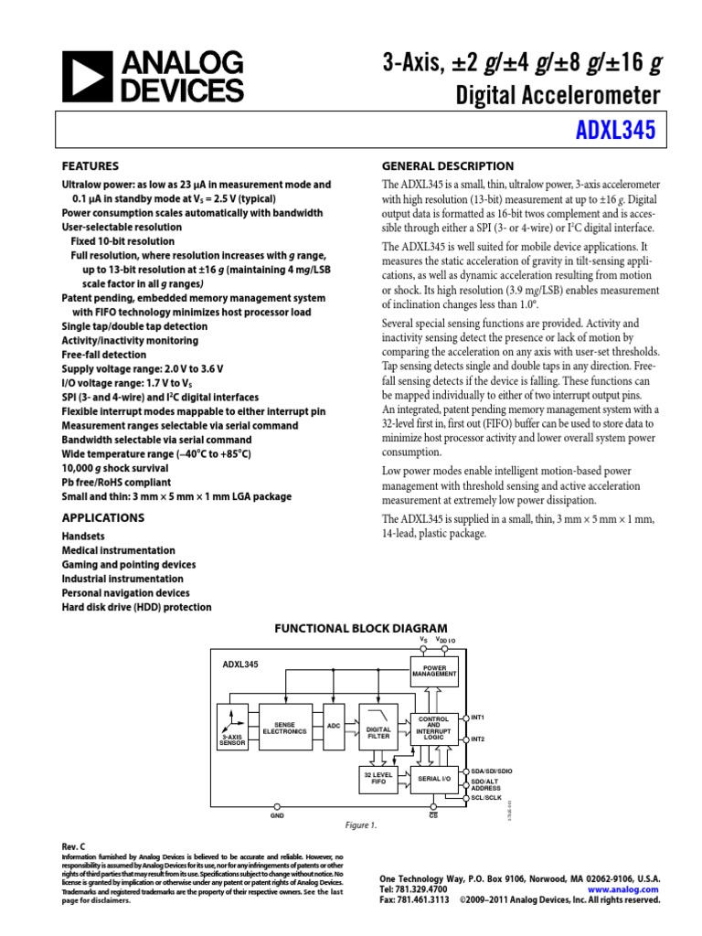 ADXL345 Datasheet | PDF | Accelerometer | Computer Science