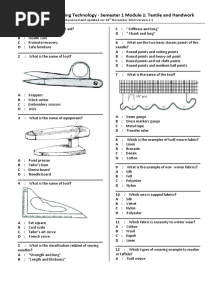 Dress Making /sewing Technology - Semester 1 Module 1: Textile and Handwork