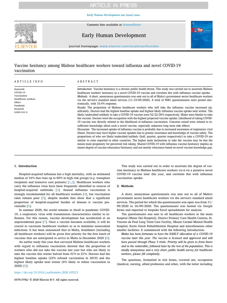 Vaccine Hesitancy in Maltese Healthcare Workers | PDF | Influenza ...