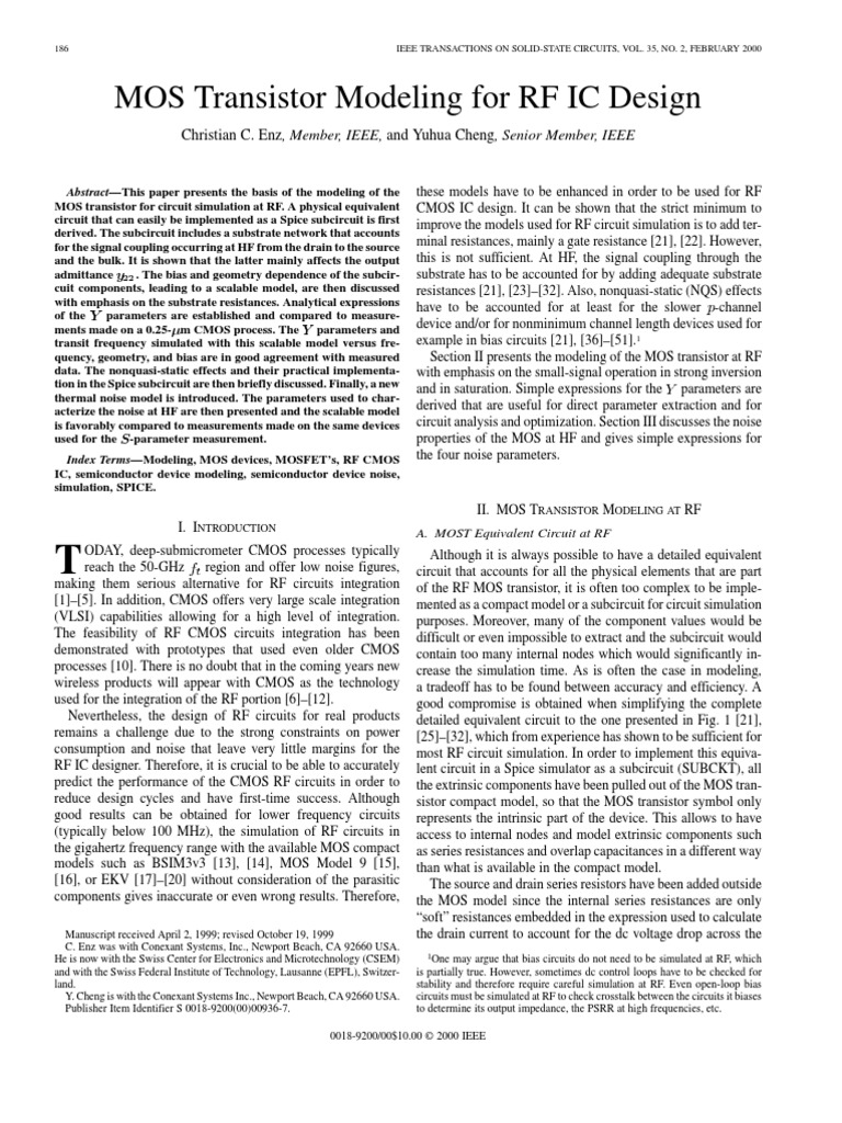 MOS Transistor Modeling For RF IC Design (Enz) | PDF | Mosfet | Field ...