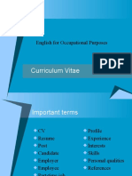 English for Occupational Purposes CV Curriculum Vitae