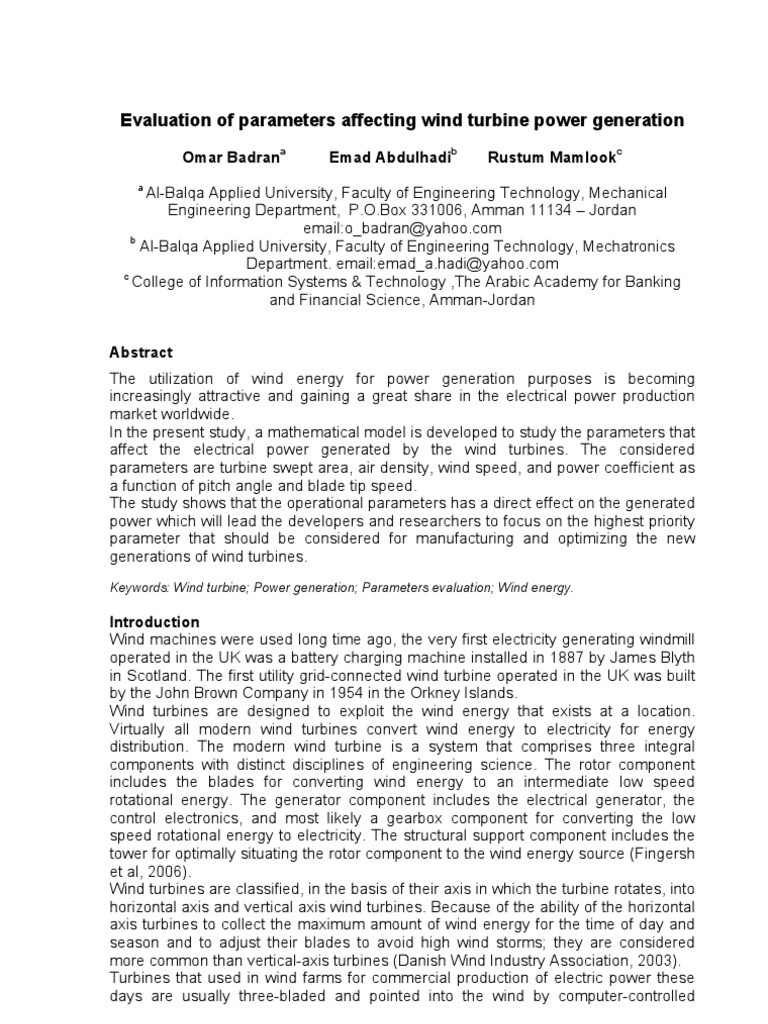 Factors Influencing Wind Turbine Power | PDF