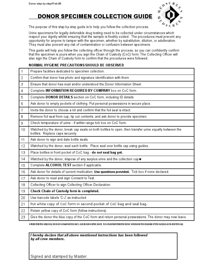 Donor Specimen Collection Guide | PDF | Drug Test