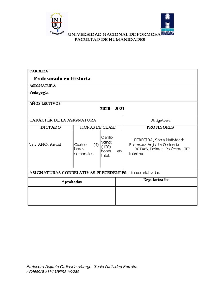 Programa de Pedagogía en Historia 2020-2021 | PDF | Maestros | Evaluación
