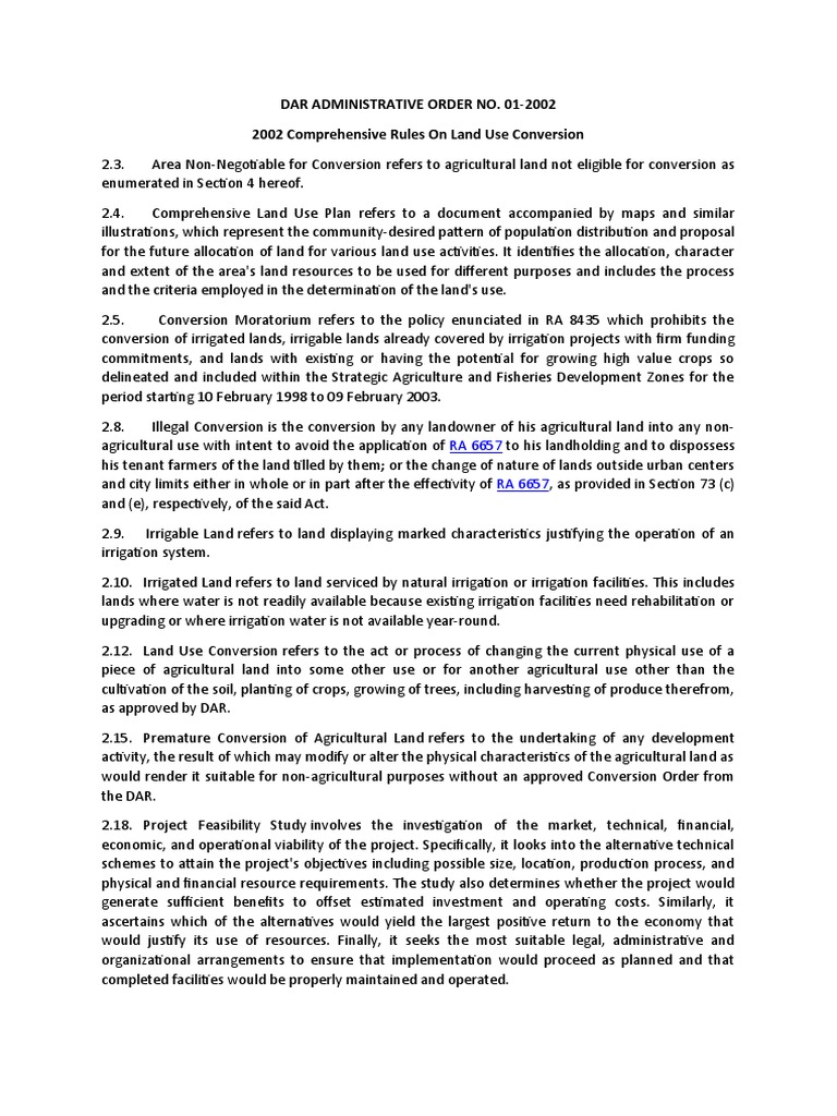 DAR Administrative Order on Land Conversion | PDF | Feasibility Study ...