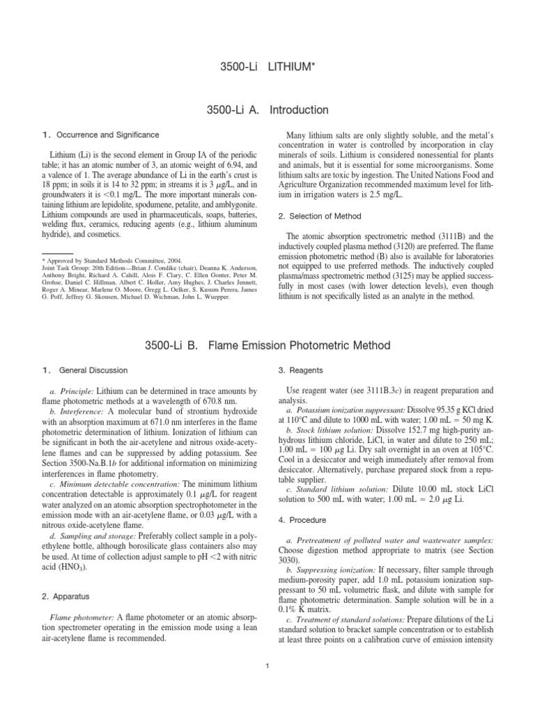 Determination of Lithium Concentration Using Flame Emission Photometry