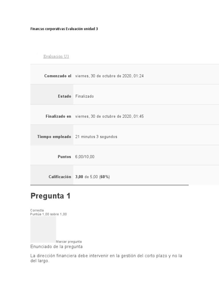 FINANZAS CORPORATIVAS Evaluacion Unidad 3 | PDF | Arrendamiento ...