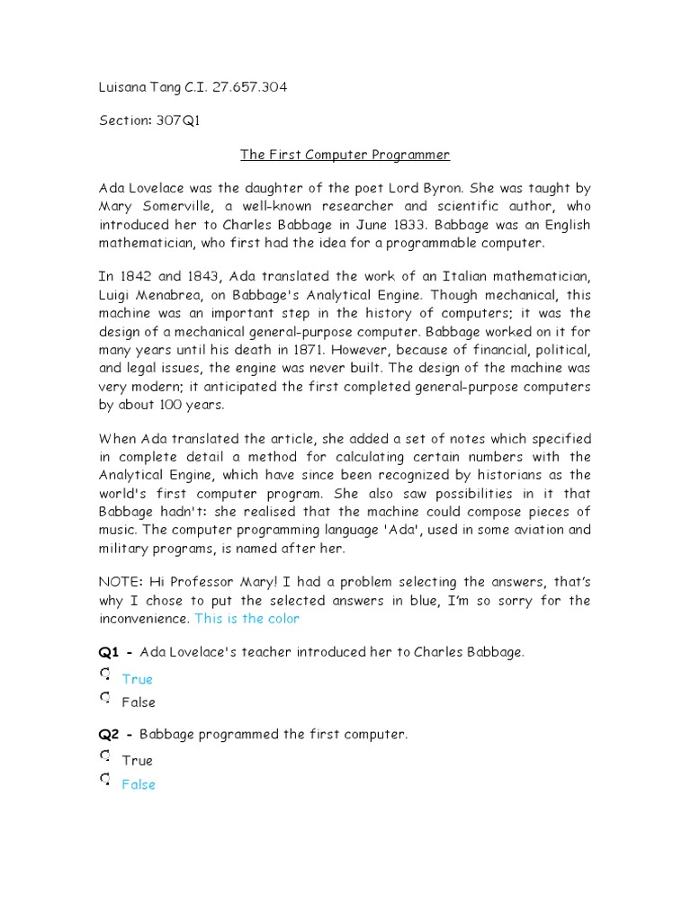The First Computer Programmer LUISANA TANG | PDF | Classics