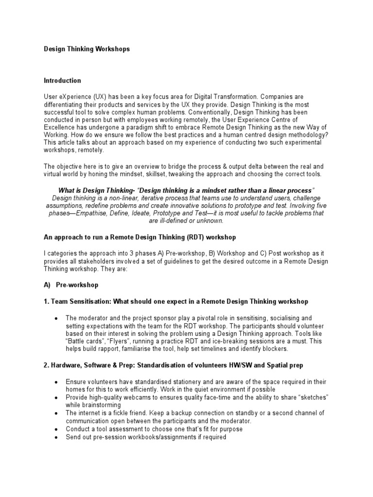 Remote Design Thinking Workshop Guide | PDF | Design Thinking | Design