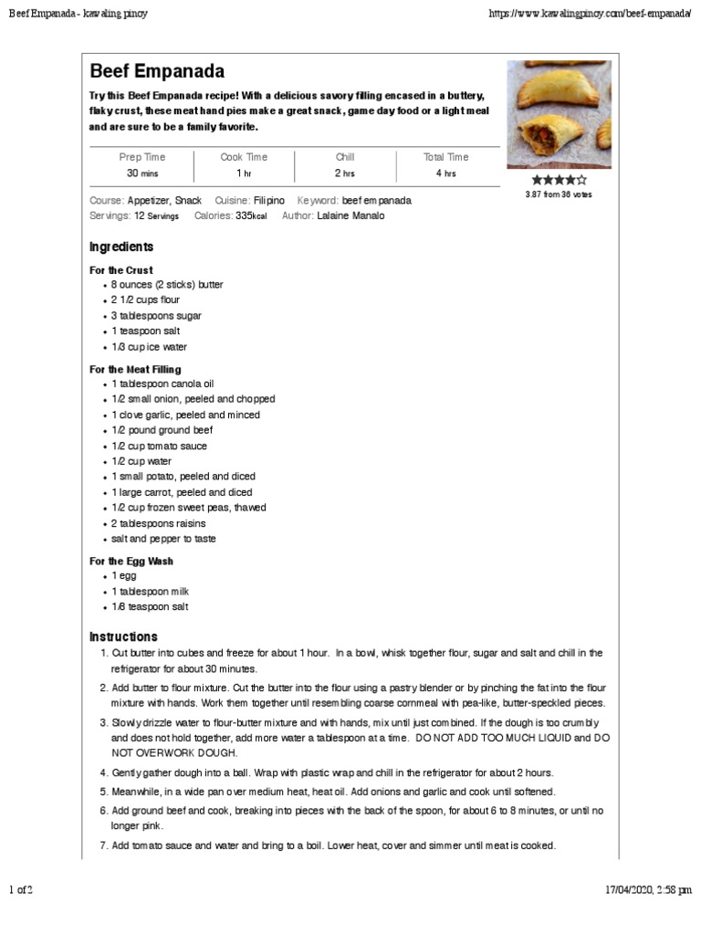 Beef Empanada Kawaling Pinoy PDF Food And Drink Preparation