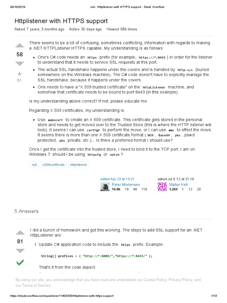 Setting Up HTTPS with HttpListener | PDF | Public Key Certificate ...
