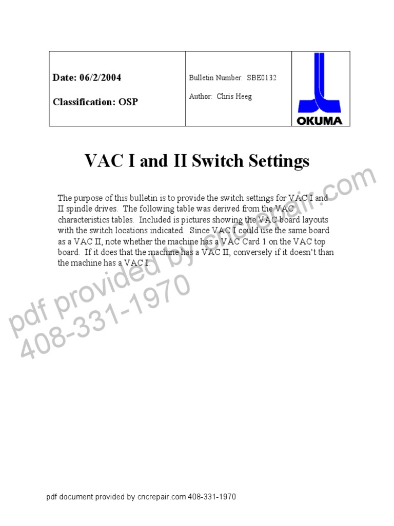Okuma Vac 1 Vac 2 Switch Settings | PDF