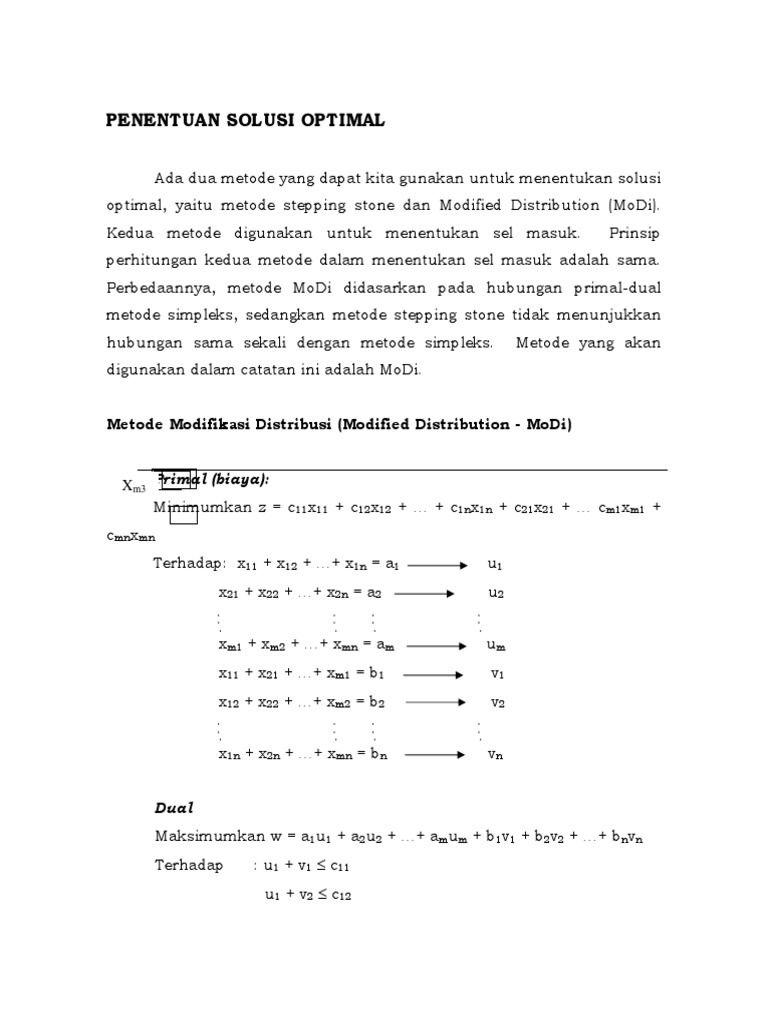 Metode Modifikasi Distribusi (MoDi) | PDF