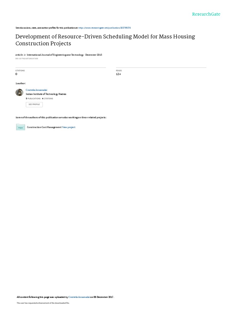 Development of Resource-Driven Scheduling Model For Mass Housing ...