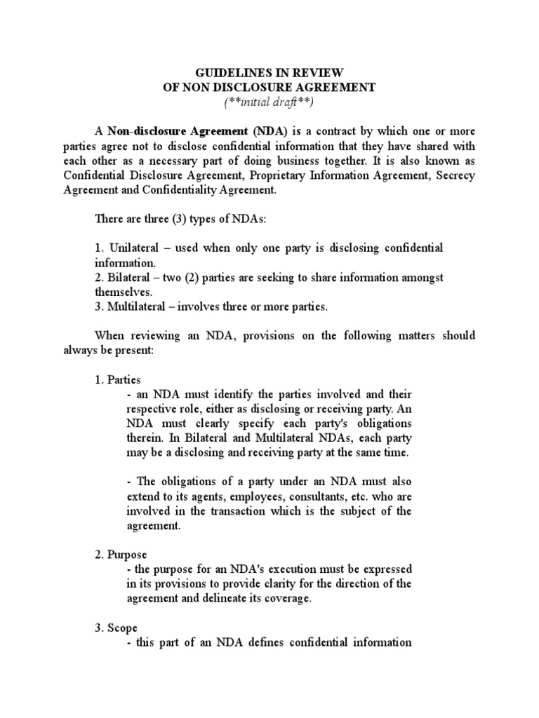 guidelines-in-review-of-non-disclosure-agreement-initial-draft-pdf-non-disclosure-agreement-civil-law-common-law