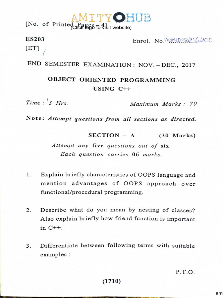 C++ Object-Oriented Programming Exam Guide | PDF | C++ | Method ...