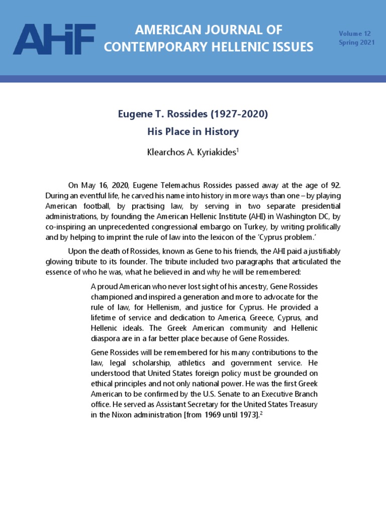 Eugene T. Rossides (1927-2020) | PDF | Richard Nixon | Dwight D. Eisenhower