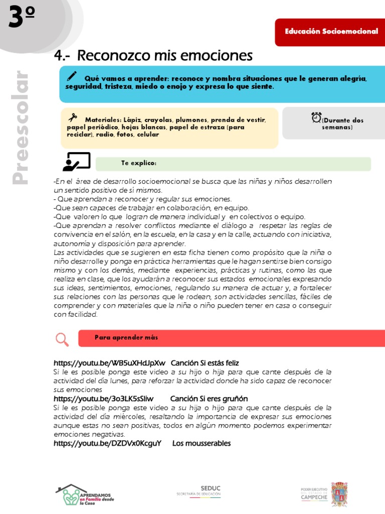 Actividades para Reconocer Emociones en Preescolar | PDF | Las ...