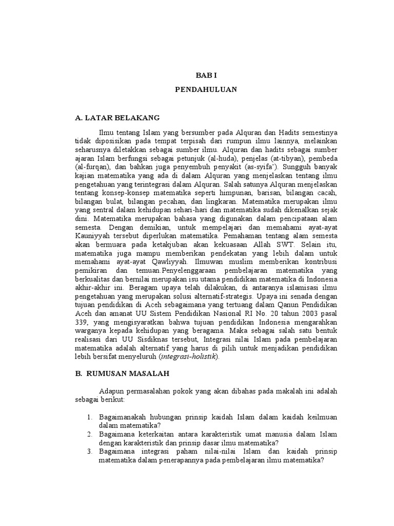 Integrasi Nilai Islam dalam Matematika | PDF | Karier & Perkembangan