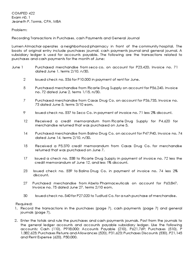 Recording Pharmacy Transactions | PDF | Accounts Payable | Payments