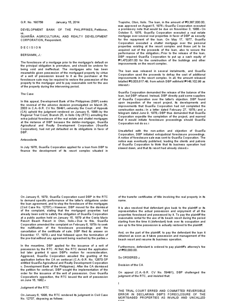 G r no 160758 january 15 2014 development bank of the philippines