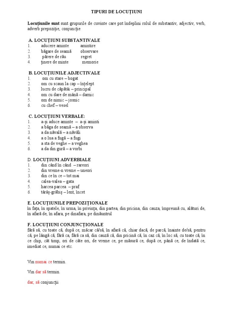 Tipuri de Locuțiuni | PDF