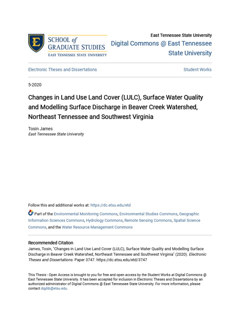 Changes In Land Use Land Cover Lulc Surface Water Quality And Pdf