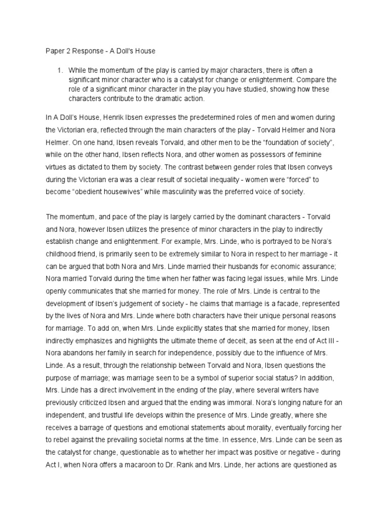 Paper 2 Response A Doll's House PDF A Doll's House Human Nature