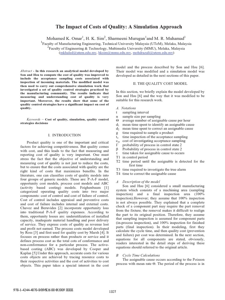 2009 The Impact of Costs of Quality A Simulation Approach | PDF ...