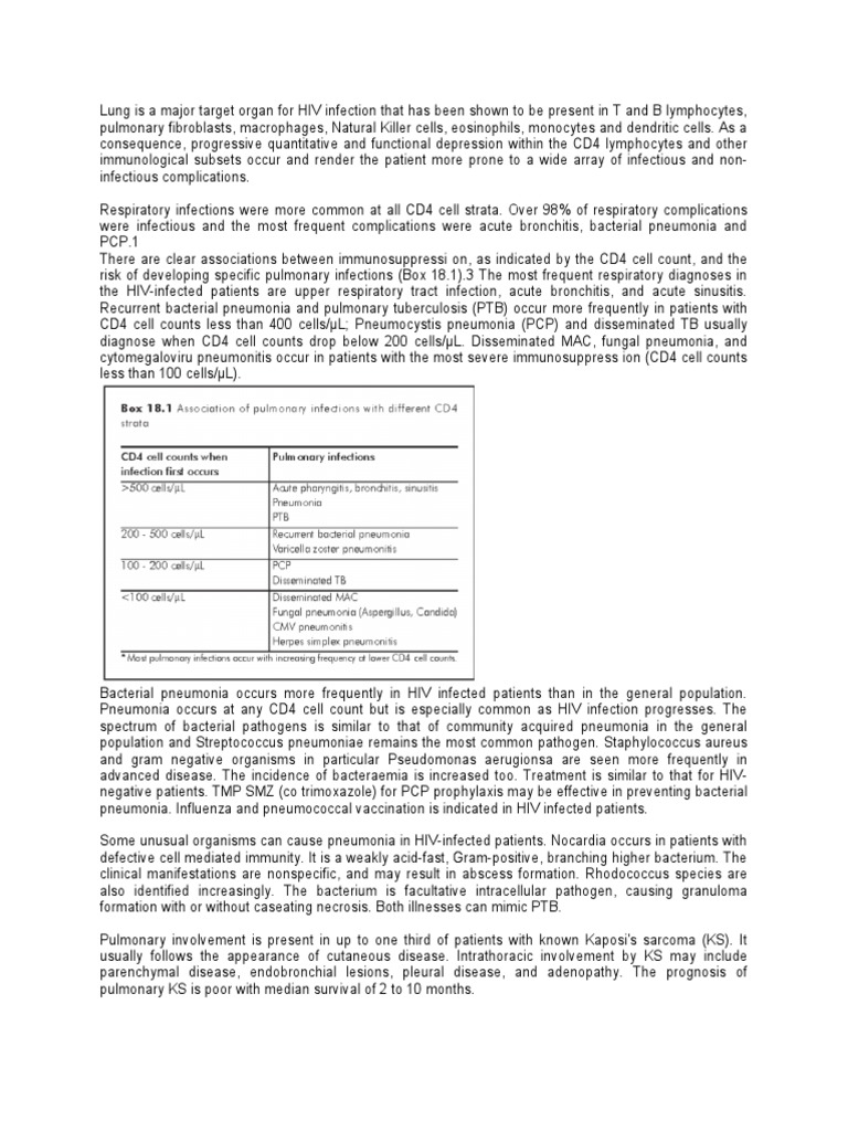 Pulmonary Complications in HIV Patients | PDF | Pneumonia | Tuberculosis
