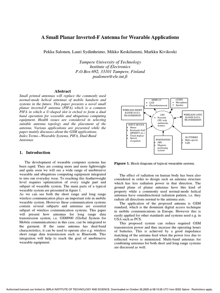 Dual-Band PIFA for Wearable Antennas | PDF | Antenna (Radio ...
