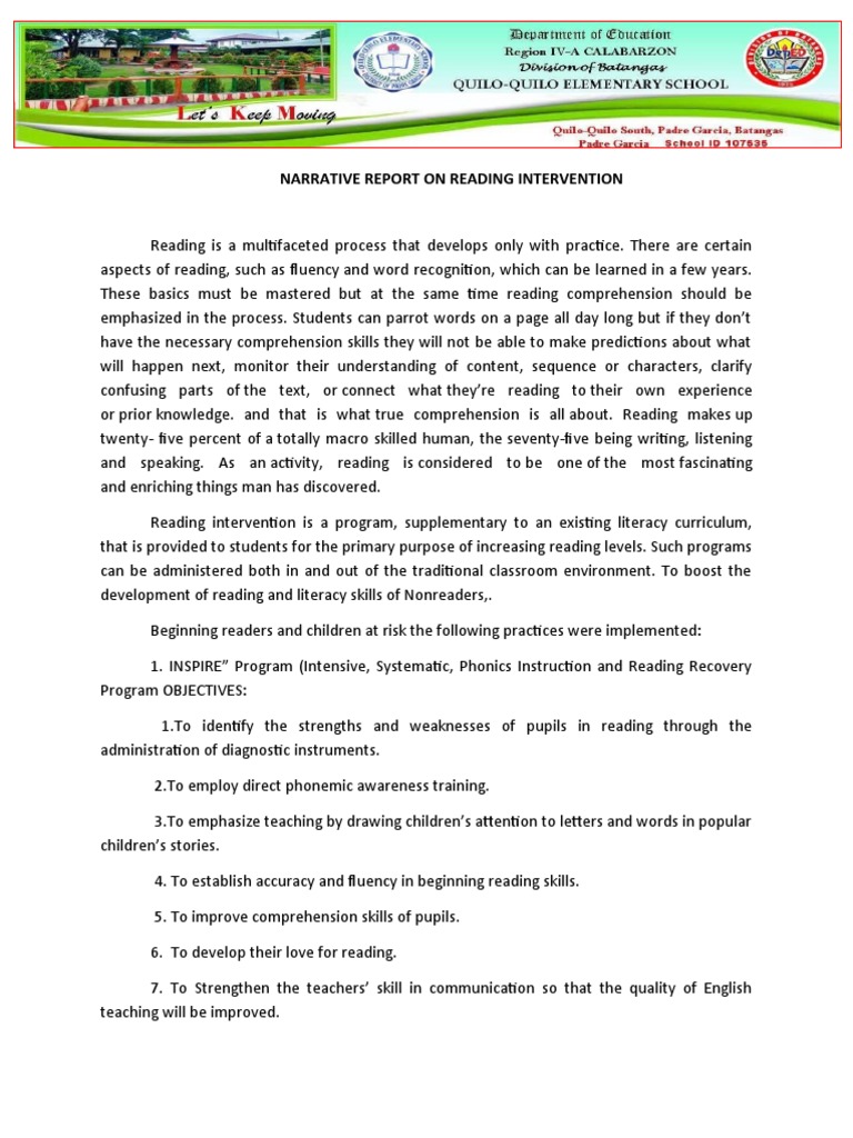 Narrative Report On Reading Intervention | PDF | Reading Comprehension ...