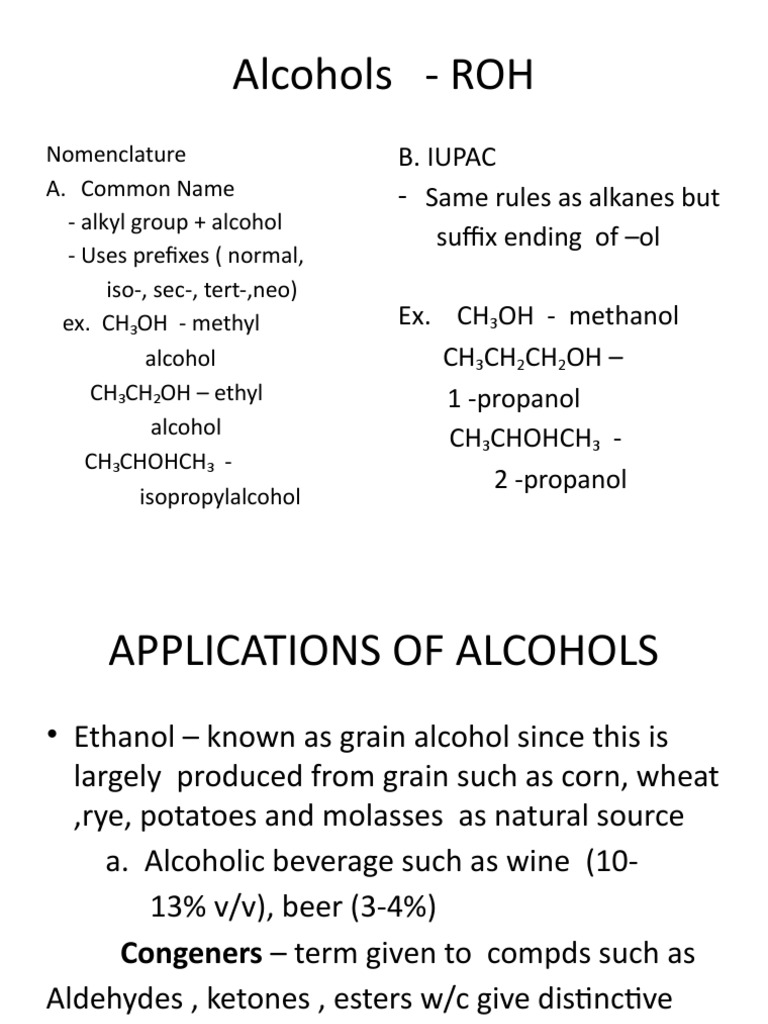 Alcohols - ROH | PDF | Alcohol | Ethanol