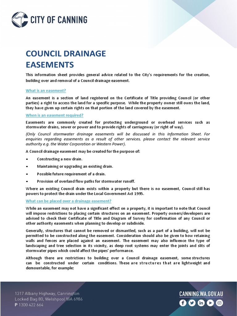 Council Drainage Easements Information Sheet PDF Storm Drain Easement