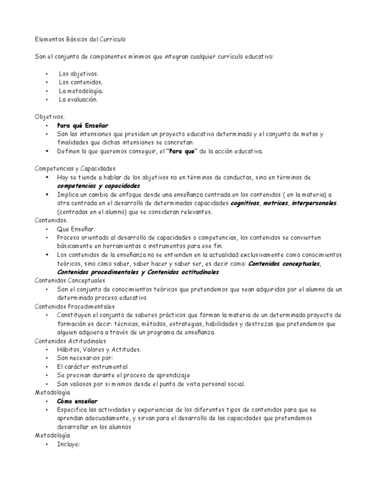 Elementos del Currículo Educativo | PDF | Plan de estudios | Enseñando
