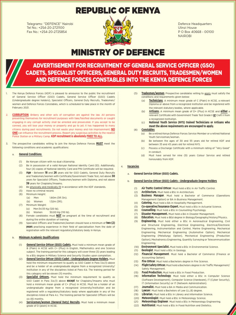 KDF Recruitment 2025 Requirements Guide | PDF | Bachelor's Degree ...