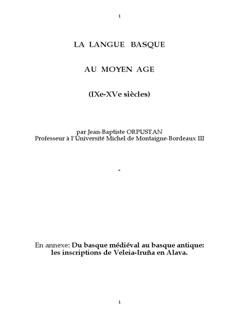 Histoire de la langue basque médiévale | PDF | Pays basque | Lexique