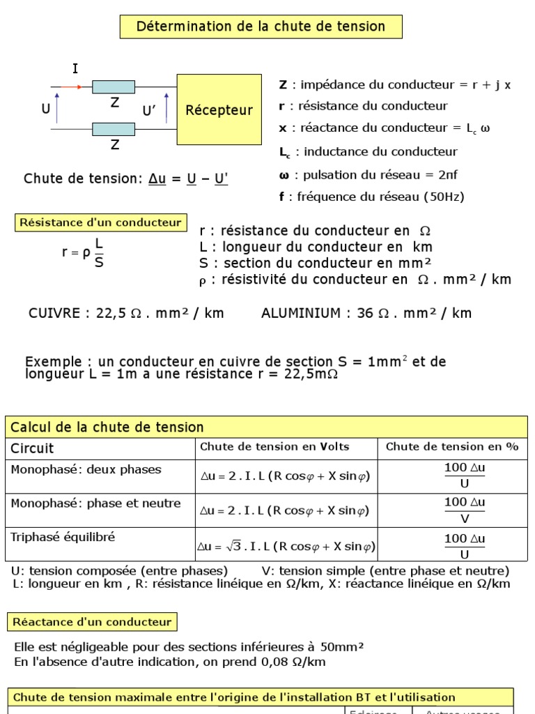 Formule Calcul Section Cable Electrique Triphasé Pdf Chute Tension | PDF | Tension électrique | Quantité
