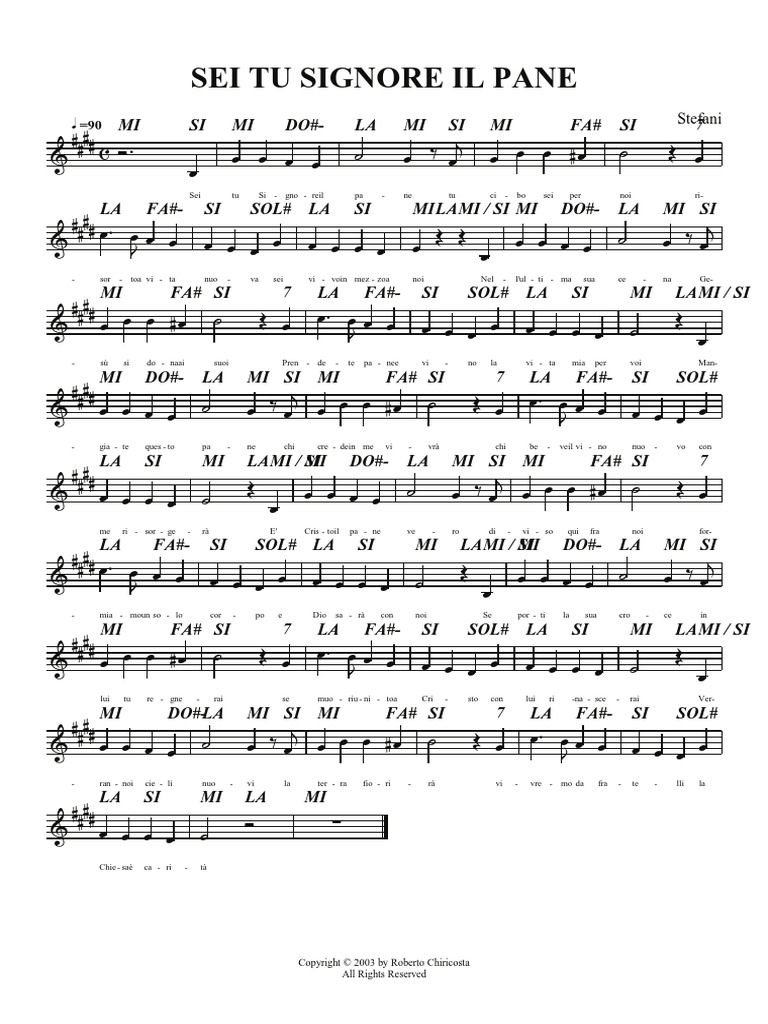 Sei Tu Signore Il Pane Spartito