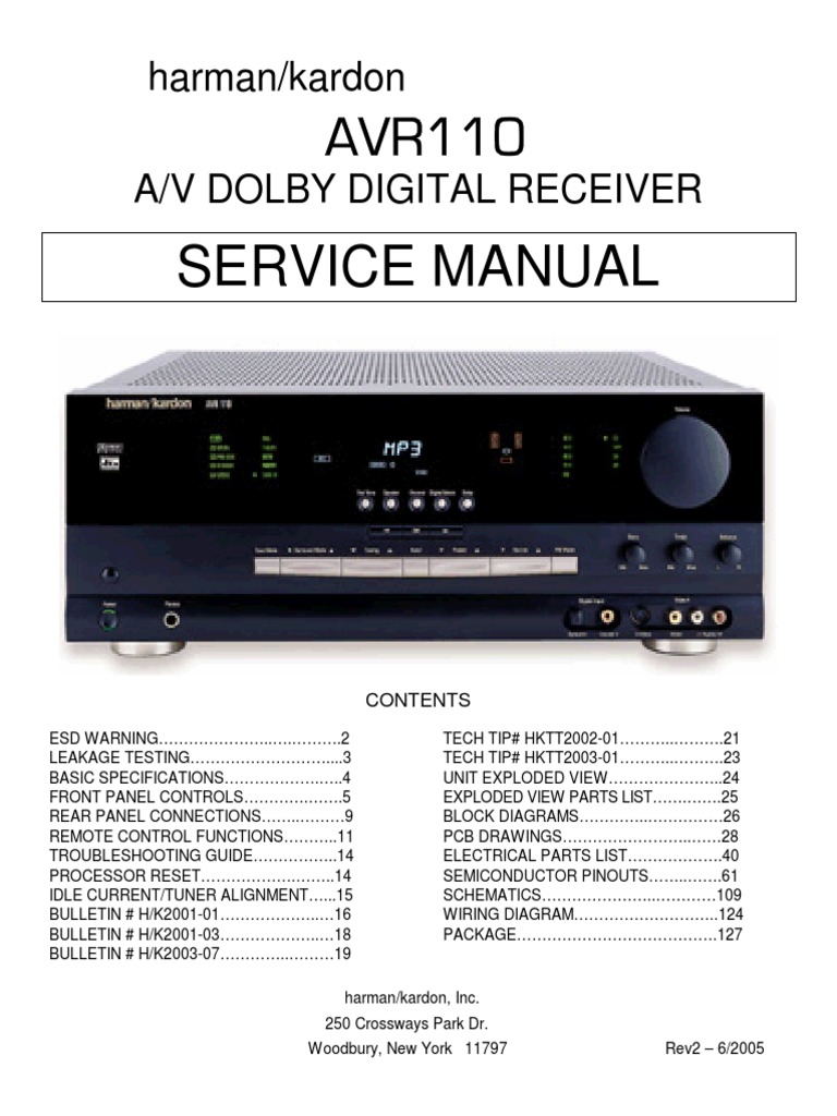 HarmanKardon Avr110 AV Dolby Digital Receiver PDF Resistor