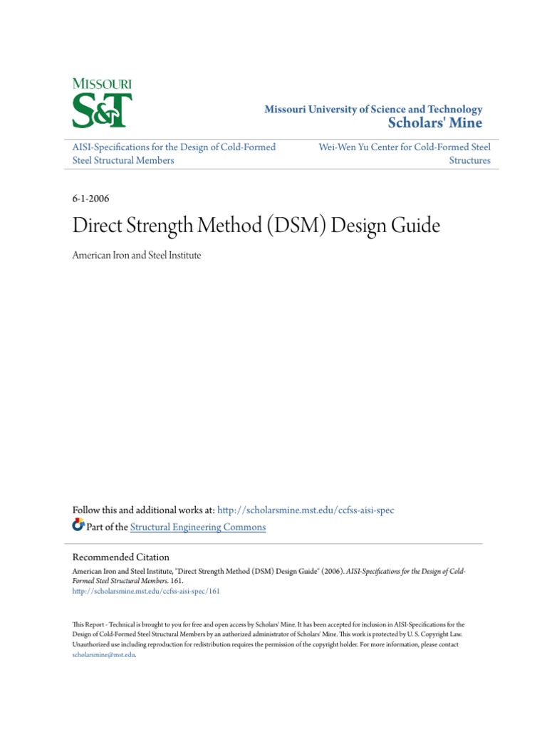 AISI - Direct Strength Method (DSM) Design Guide | PDF | Buckling | Bending