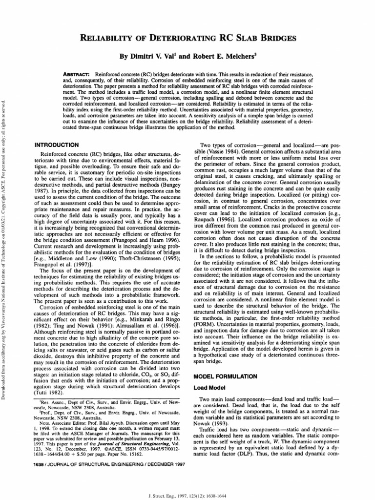 Reliability of Deteriorating RC Slab Bridges | PDF | Corrosion ...