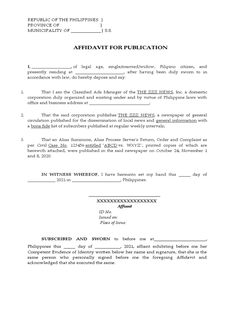 Affidavit For Publication PDF Social Science Law
