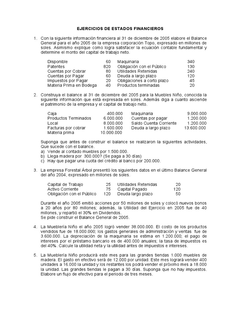 Ejercicios de Estados Financieros 1 | PDF | Hoja de balance | Estado de ...