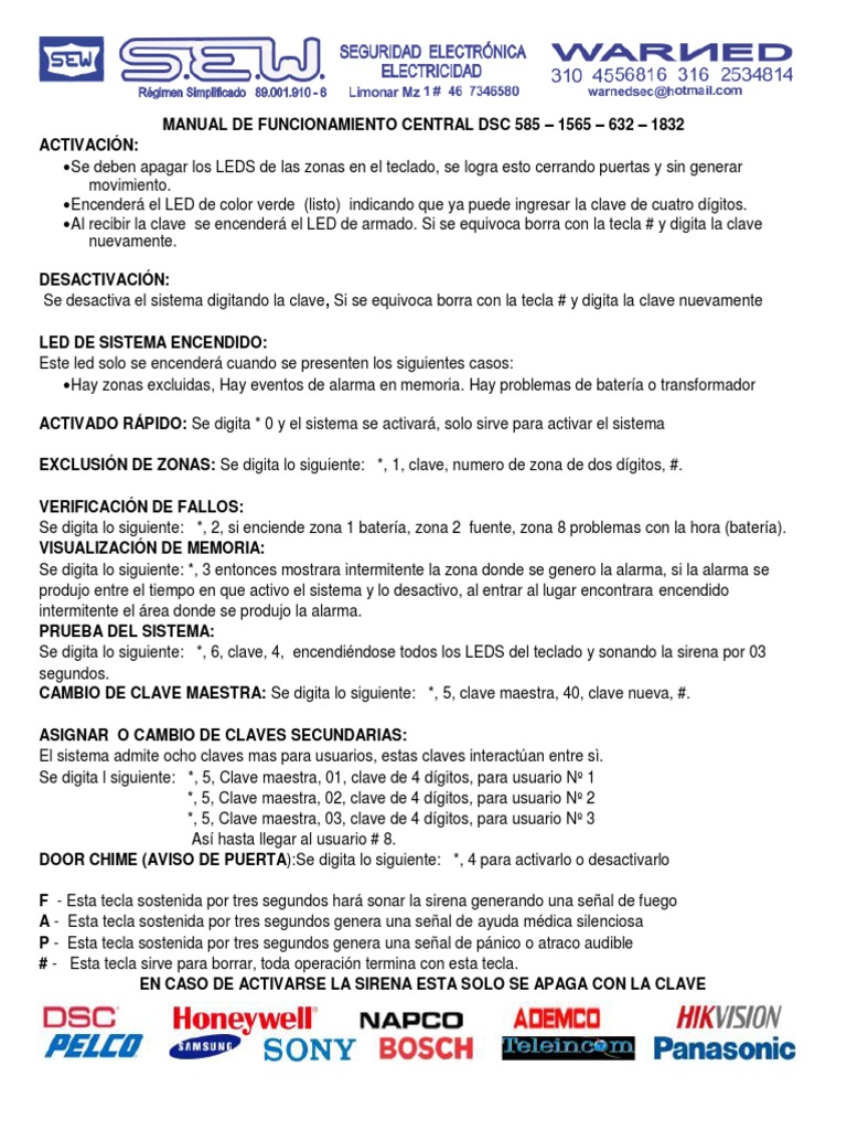 Manual de Operación Alarma DSC 1832 | PDF | Diodo emisor de luz ...