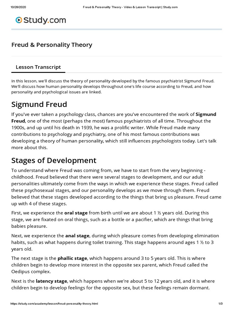 Freud's Stages of Personality Development | PDF | Id | Sigmund Freud